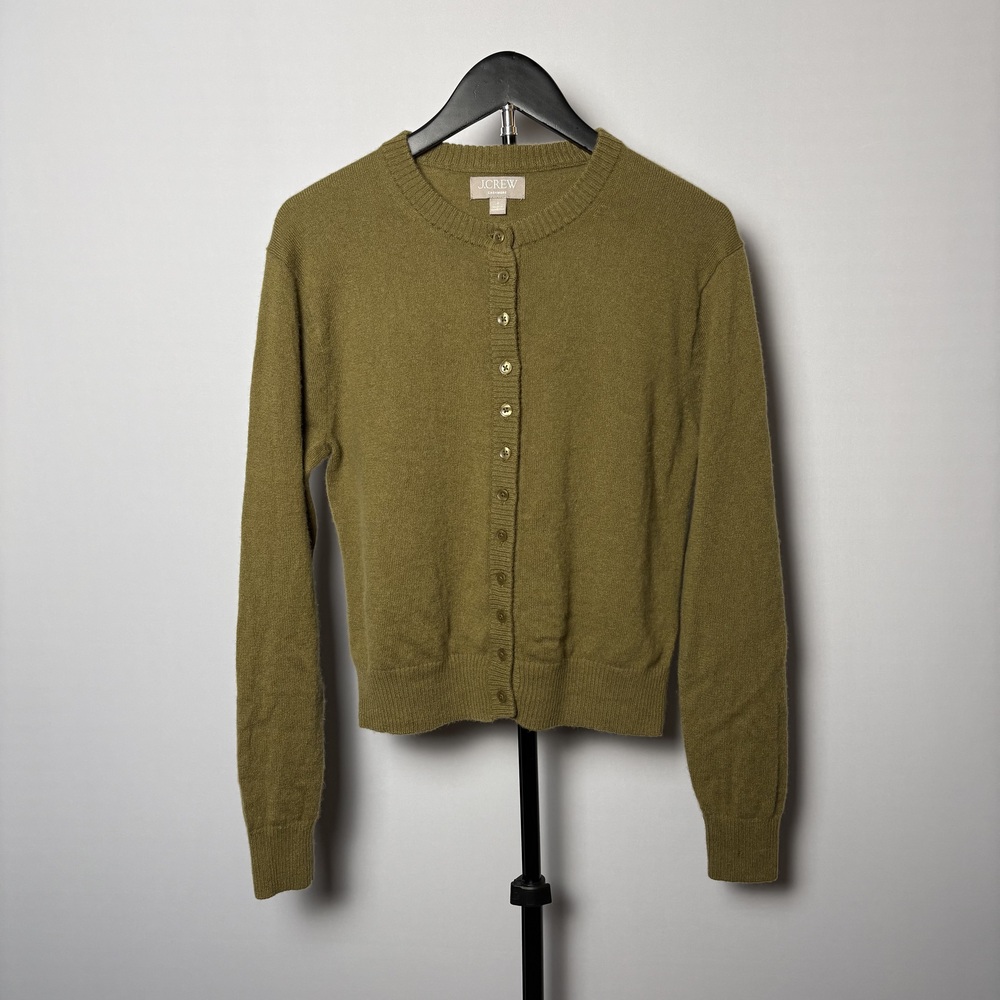 J.Crew Women's Cardigan Sweater Olive Green Size S 100% Cashmere Button Up